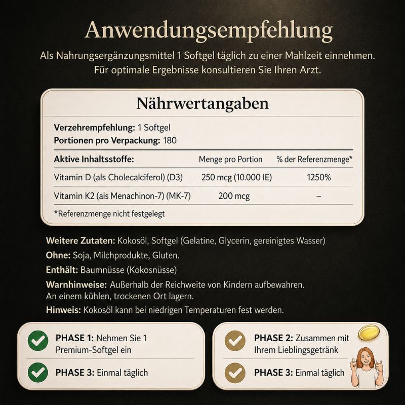 Vitamin D3 & K2 Hochdosiert — 6-Monats-Vorrat