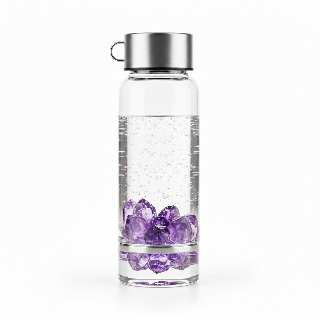 Crystal-Infused Glass Elixir Bottle for Mindful Hydration